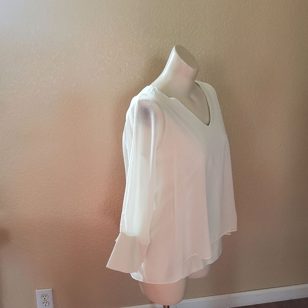 New Soft Surroundings Semi Sheer Overlay Long Sleeve Top Size L - Picture 4 of 10